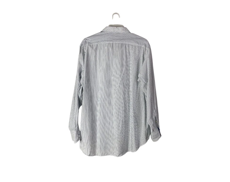 Camisa social masculina Thomas Dean 2XL listrada azul branca punhos flip algodão pima - Imagem 4 de 4