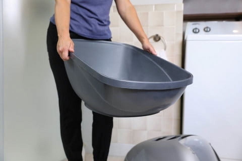 Jumbo Basic Hooded Plastic Cat Litter Pan Enclosed Cat Litter Box XL Silver Blue