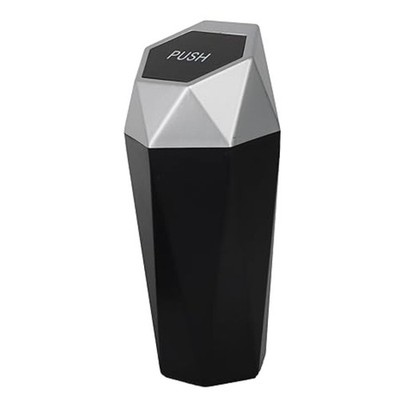 Trash Can Bin, Small Garbage Can with Lid, Automotive Cup Holder Mini Silver