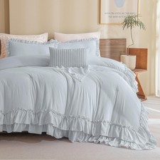 Queens House Light Blue Farmhouse Ruffled King Size Comforter Set,Lightweight...