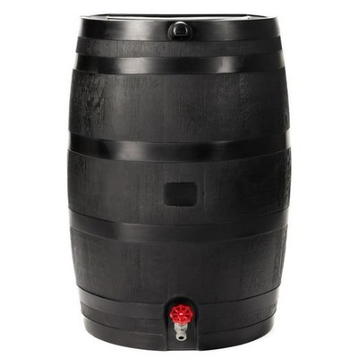 RTS Home Accents Polyethylene 50 Gallon Flat Back Eco Rain Barrel, Black Color