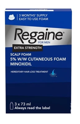 Regaine for Men Extra Strength Scalp Foam 5% w/w Cutaneous Foam - 3 X 73 ml