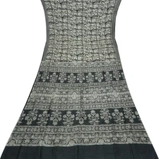 Namaste Vintage Black Sarees 100% Pure Silk Printed Indian Sari 5YD Craft Fabric