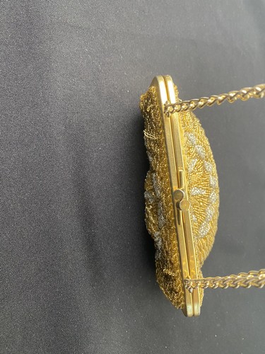 Bolso sin asas de noche vintage La Regale LTD dorado y plateado con cuentas de lentejuelas raro - Imagen 8 de 10
