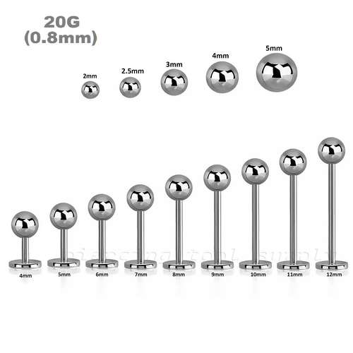 2pcs. 20G Surgical Steel Ball Top Labret Earring Helix Tragus Lip Piercing Stud - 第 1/3 張圖片