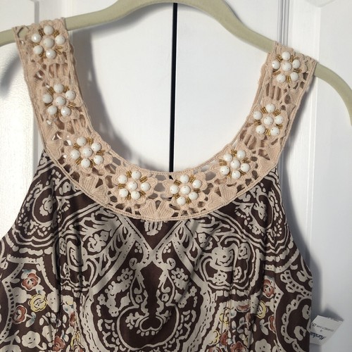 Nuevo $128 Vestido FREE PEOPLE Estampado Floral Marrón Forrado Cuentas Crochet Talla 2 C3 - Imagen 4 de 15