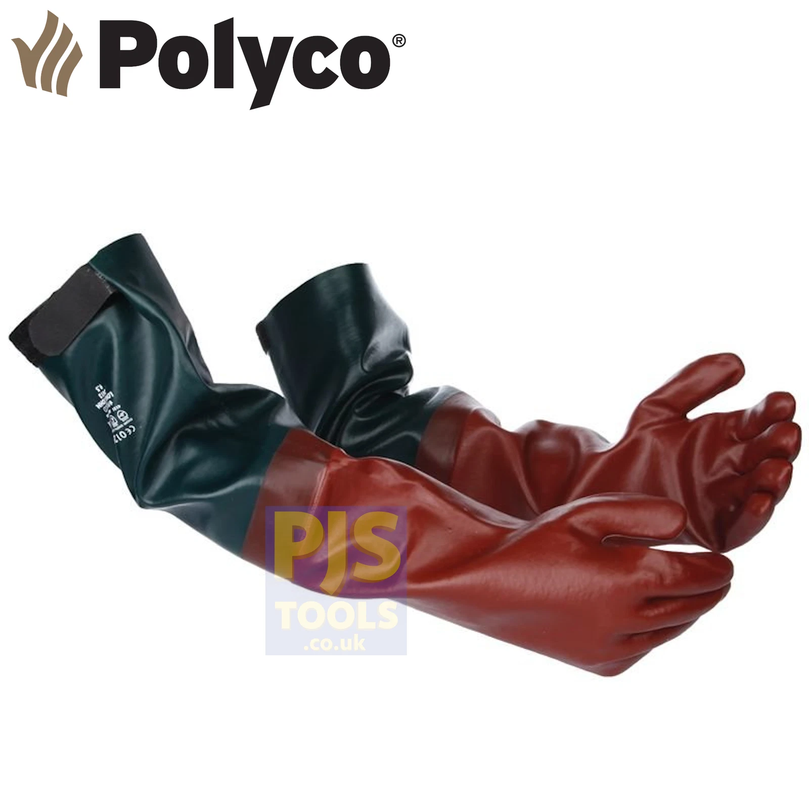 Polyco long john pvc rubber glove 25in gauntlet ponds chemicals drains fishing
