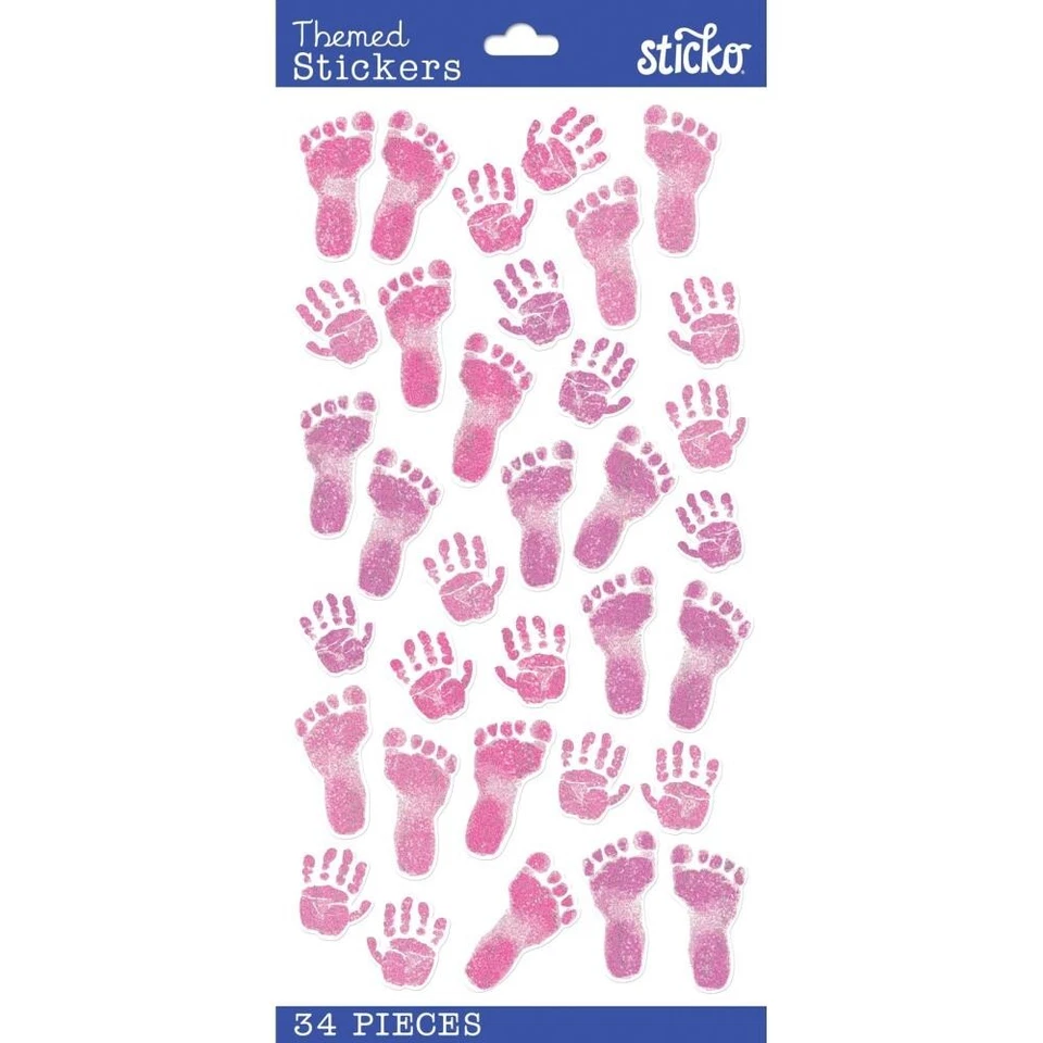 Scrapbooking Stickers Sticko Pastel Pink Baby Girl Prints Hand Foot Hands Feet