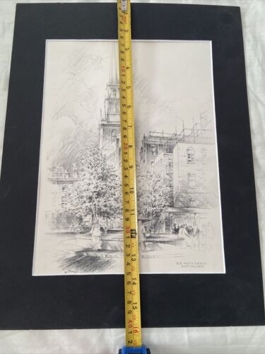 Vintage Jas F. Murray Old North Church Boston, Massachusetts Pencil Sketch Matte - Picture 16 of 17