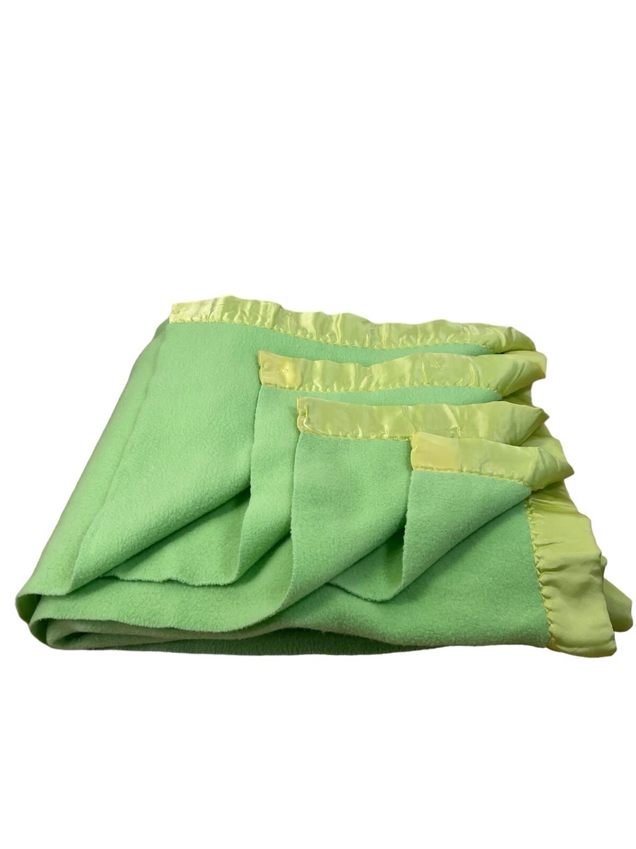 vtg 70 s Sears satin trim acrylic blanket citron colors green yellow 76 x 86