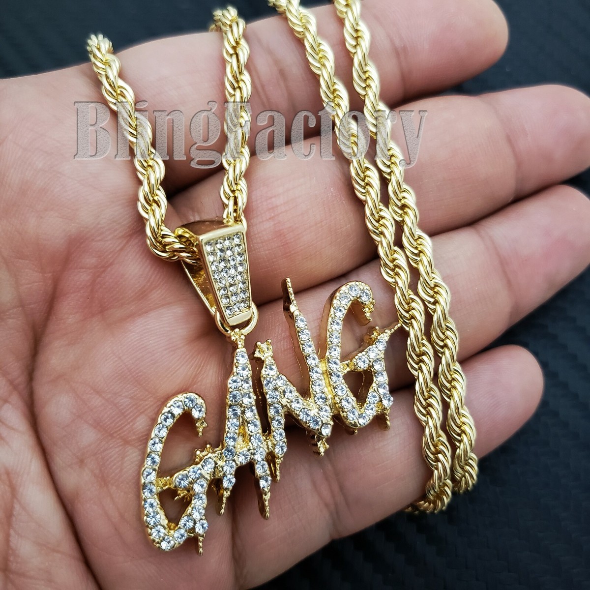 Iced Gold Plated Alloy Cubic Zirconia GANG DRIP Pendant 24
