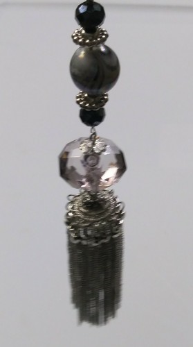 Smoke Gray Black w/ Chain Tassel Fob & Vintage Gold Plated Embroidery Scissors - Picture 3 of 3