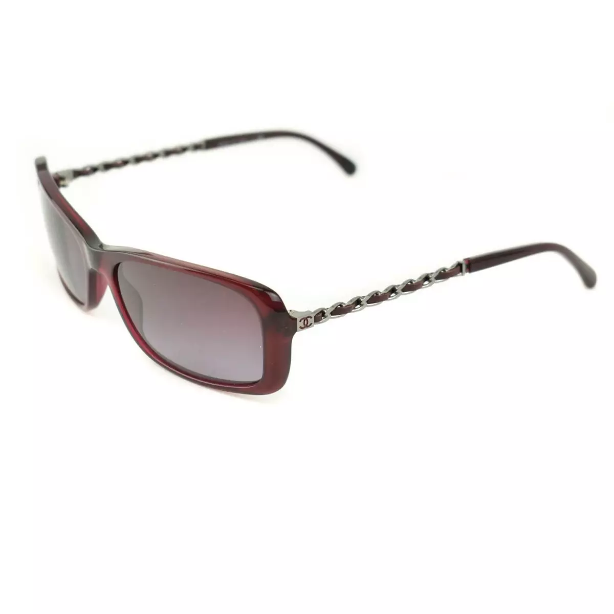 CHANEL Chain: Burgundy, CC Logo & Leather Sunglasses (nd)