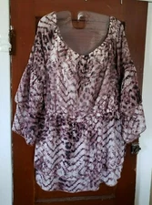 NWT FTF Women's Plus Size 0X Animal Print 100% Polyester 3/4 Sleeve Lined Shirt
