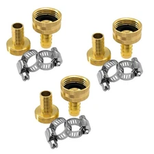 3 PACK- 1/2" Garden Brass Hose Mender End Repair Kit Hose Connector Male Female