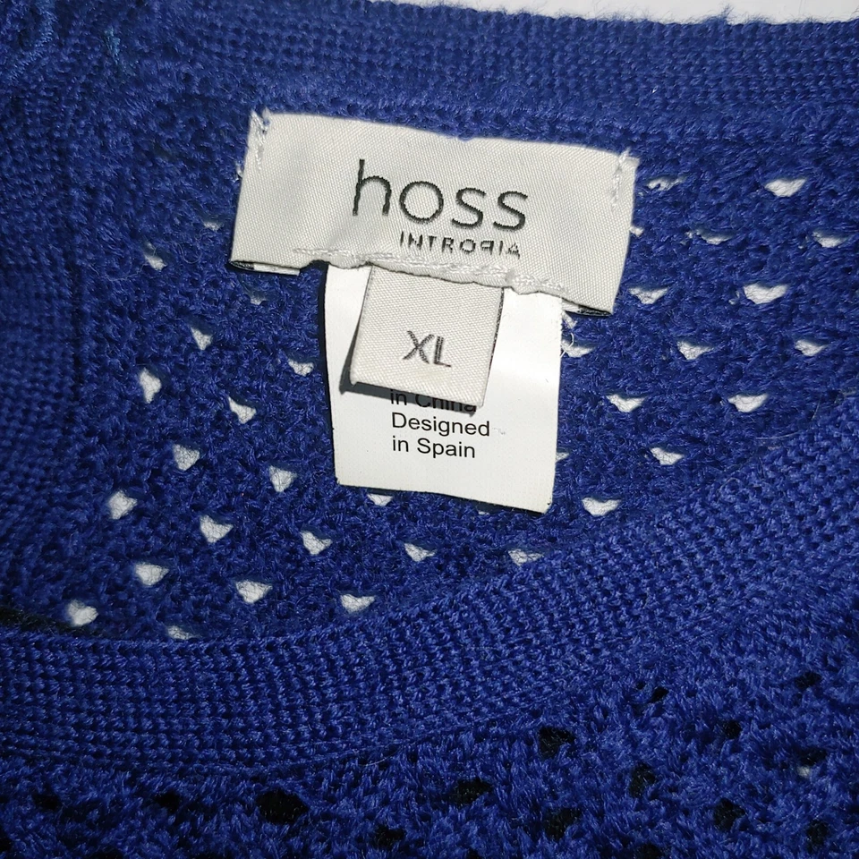 Hoss Intropia Royal Blue Button Back Merino Wool Blend Open Knit Sweater Size XL - Image 3 of 4