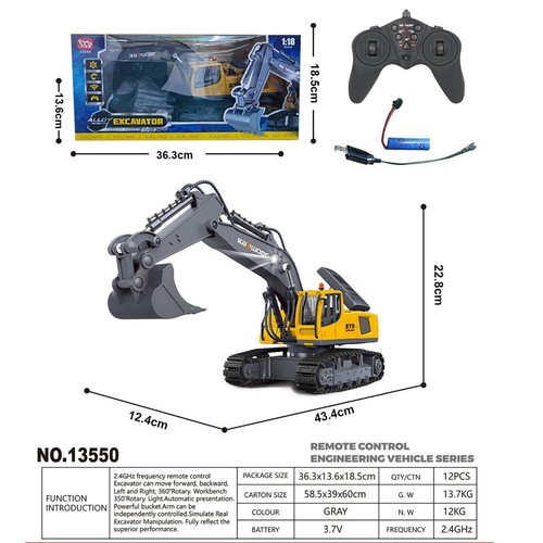 HUINA 1/18 RC Toys 13550 11CH Radio Control Excavator 350° Rotation Digger 2.4G - Picture 2 of 2