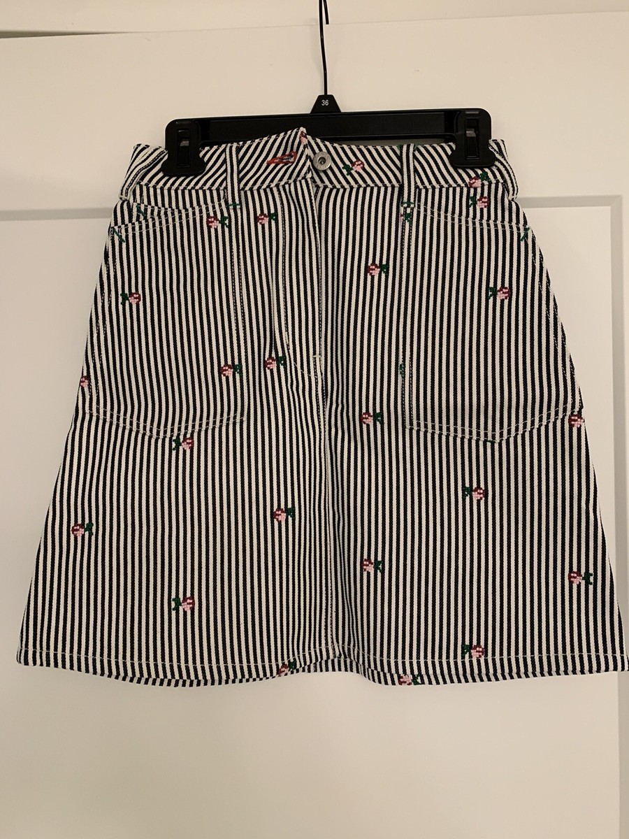 Kenzo Ladies Rinse Blue Denim Striped Floral Mini Skirt