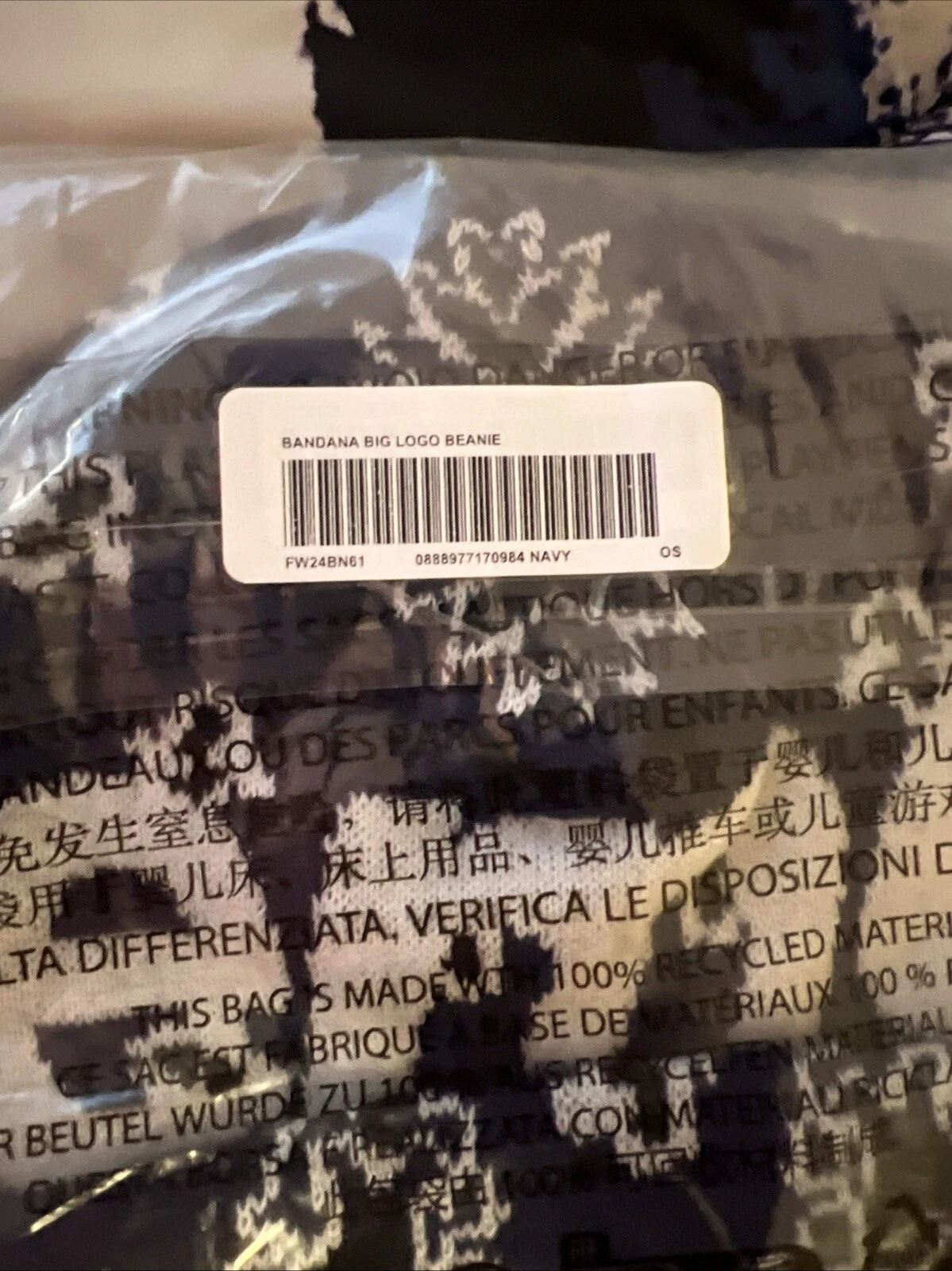 Supreme Bandana Big Logo Beanie FW 2024 (settimana 16) blu nuovo DS SPEDIZIONE VELOCE