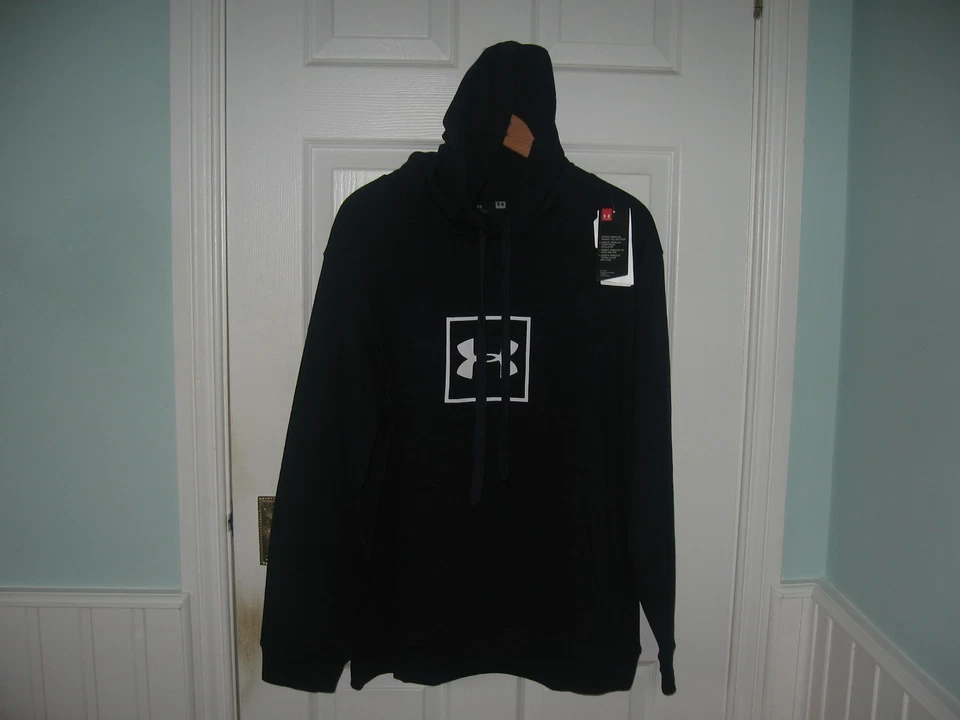 BNWT MENS UNDER ARMOUR RIVAL FLEECE BOX LOGO HOODIE XL NAVY KANGAROO POCKET - Image 2 of 4