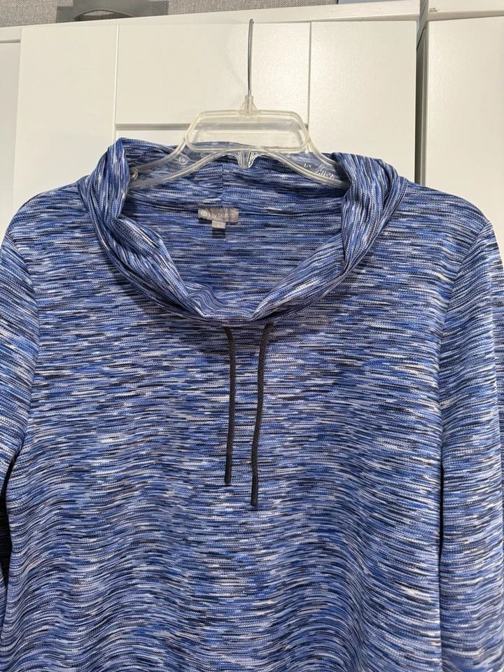 T By Talbots Womens Cowl Neck Sweatshirt Large Blue Heathered Stretch Pullover - Image 2 of 4