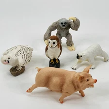 Safari Ltd Figure Mixed Lot Pig Owl Sloth Snow Owl Polar Bear 2” & 3” 5-Figures
