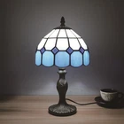 Tiffany Style Table Lamp 8×8×15 Inches Blue Stained Glass, Handmade Vintage L...