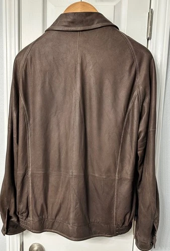Johnston & Murphy Full Zip Lambskin Leather Jacket Mens Brown Size 40 M image 3