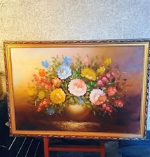 VINTAGE Large Floral Still Life Oil Painting-Colorful Mid Century Flower Bouquet