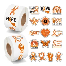 Leukemia Awareness Stickers - 1000 Waterproof Vinyl Orange Ribbon Decals