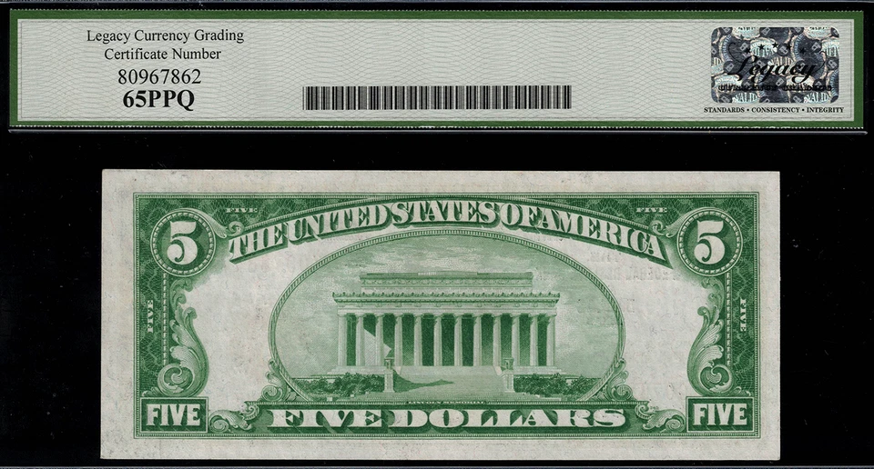 1929 $5 Federal Reserve Bank Note - Dallas - FR.1850-K - Graded Legacy 65PPQ - Image 2 of 2