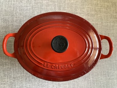 Le Creuset Enamel Cast Iron Dutch Oven #25 Double Handle Oval Red