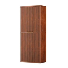 72" Fluted Wood Pantry Cabinet 6 Doors Shelves Kitchen Storage Organizer