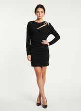 Area Crystal Cluster Draped Long Sleeve Mini Dress NWT Black XL