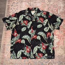 Vintage Paradise Found Hawaiian Shirt Mens XL Leaves Flowers USA Made Aloha Vtg