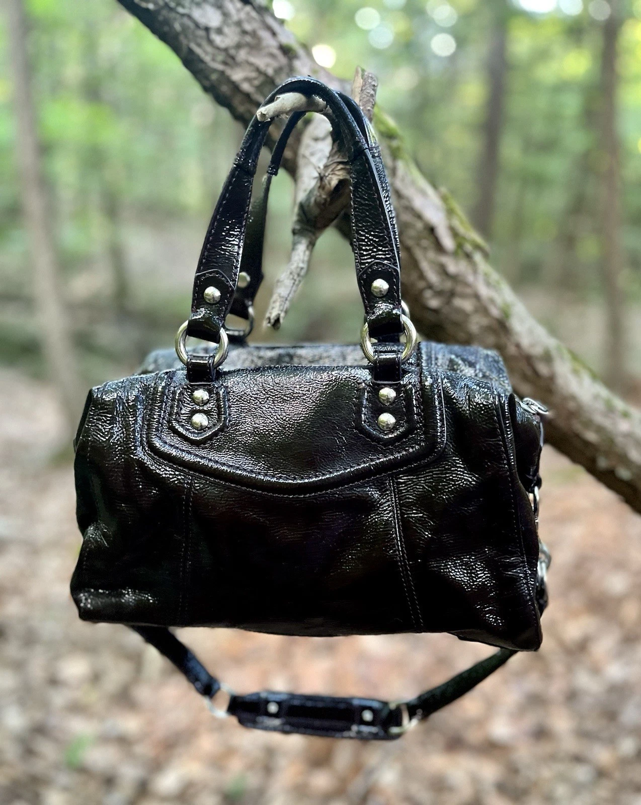 Borsa Coach Ashley in pelle verniciata tracolla mogano marrone cioccolato borsetta