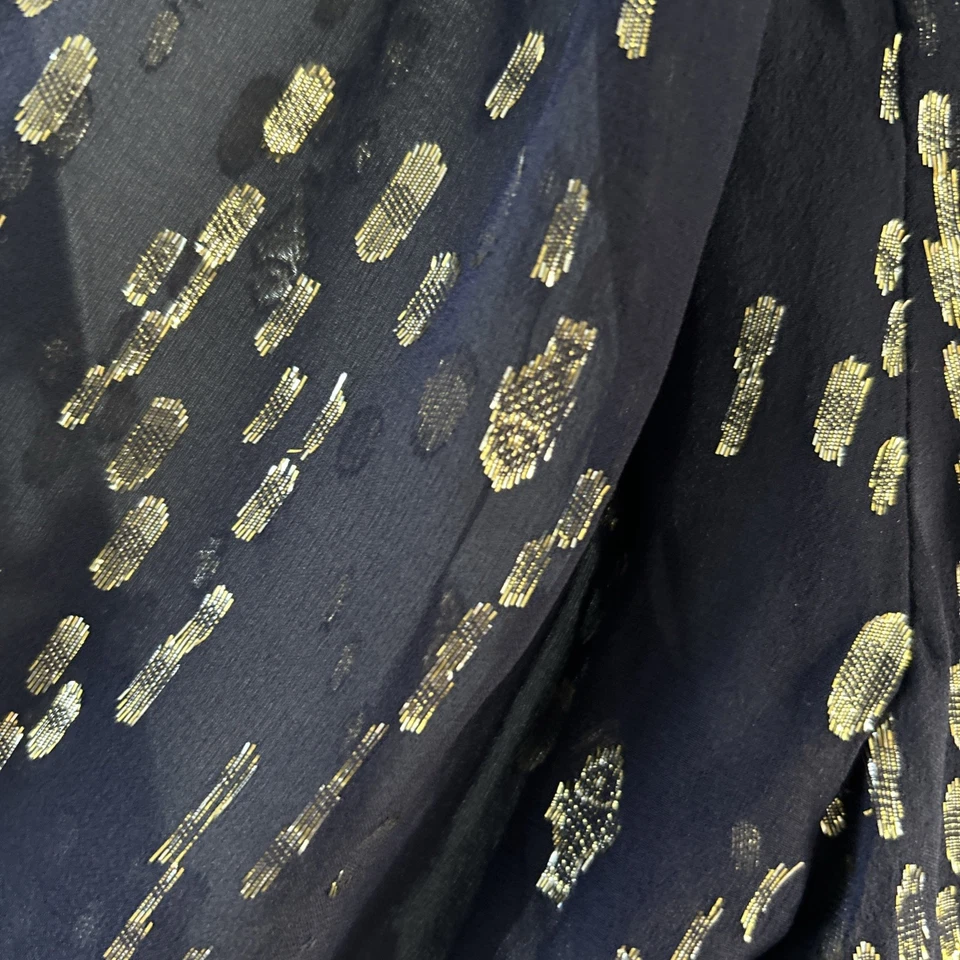 LILLY PULITZER Women's Silk Navy Gold Long Sleeve Colby Top- Size XS/0 - Image 4 of 4