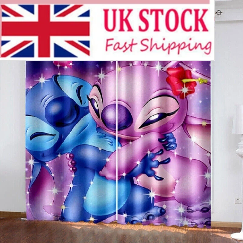 Lilo Stitch Thick Thermal Blackout Curtains Ring Top 92*160CM 2 PCS