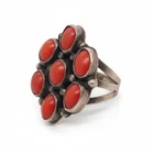 Vintage sterling silver CARVED RED CORAL CAB NAVAJO NATIVE AMERICAN ring