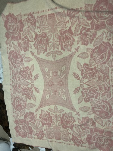 Vintage Golden Dawn 100% Wool Blanket Pink Rose Floral Reversible 50s 1950s Rare - Picture 9 of 9
