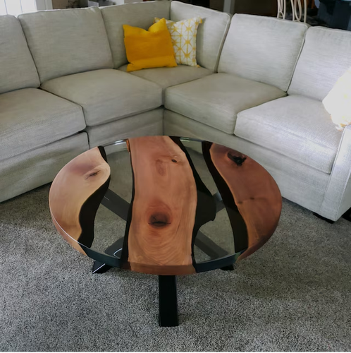 Made to Order Clear Epoxy Resin Coffee Table Top with Iron Leg Home Center Decor - Picture 7 of 12