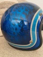 Vintage Metalflake 3/4 helmet size S Blue Silver Lace Paint Sparkle Fulmer Like