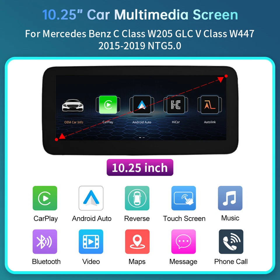 10.25'' Wireless CarPlay GPS Autoradio für Mercedes C/GLC/V/X-Klasse W205 X253 - Bild 4 von 4
