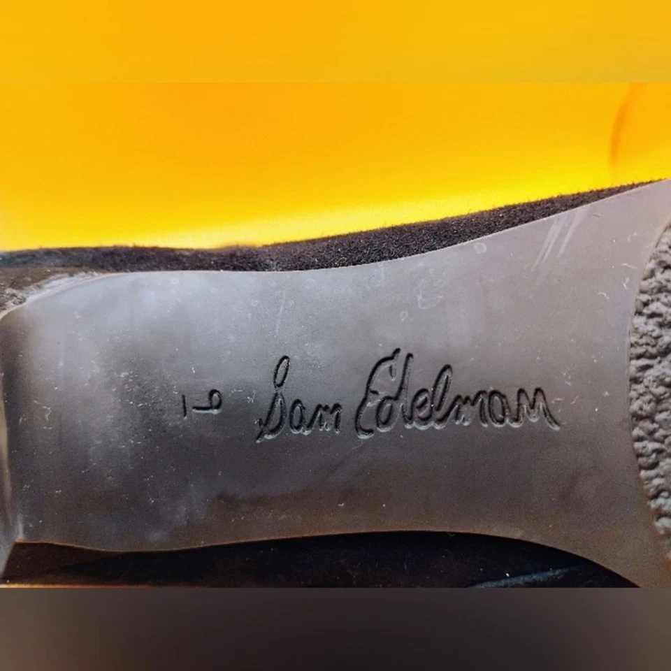 Sam Edelman SHELBY Black Leather Ankle Bootie 9M Chunky Block Heel Almond Toe - Image 4 of 4