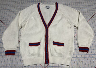 Vintage Fisherman Sweater Cardigan Cable Knit Acrylic Ivory 26W 