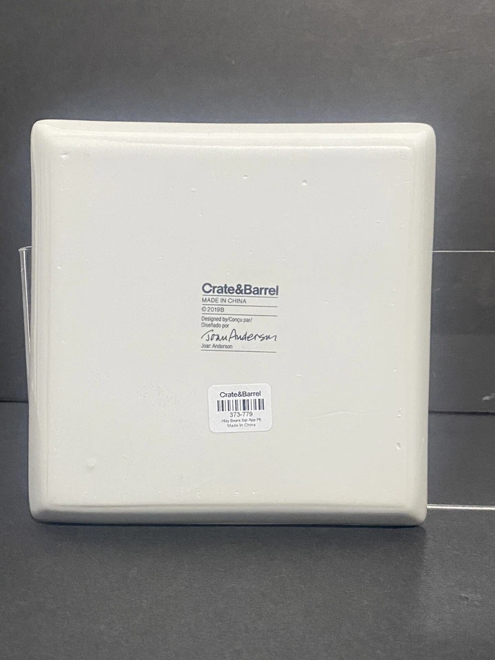 CRATE and BARREL Winter Teddy Bear Square Appetizer 6"X 6" Plate Joan Anderson - Image 4 of 4