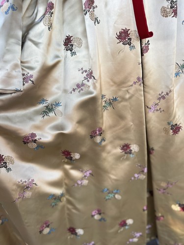 Vintage Maxi Dress custom made gold Asian satin empire waist XS - Picture 7 of 12