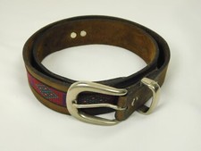 YRI Brown Leather  Cloth Belt Southwest Western Concho Sz 28 Made In USA