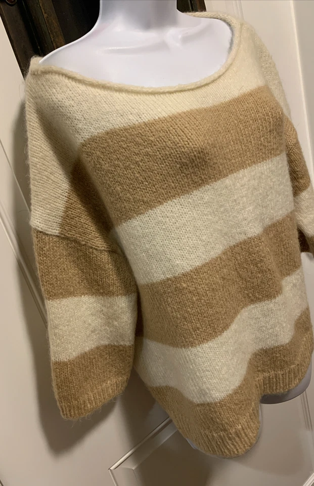 Blusa Suéter Juicy Couture Rayas Beige/Marrón Mangas 3/4 Relajada Talla XS/S Foto 3 de 4