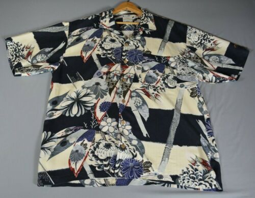 Tommy Bahama Relax - 100% Silk - Bamboo / Flower - Blue Hawaiian Shirt - Size L* - Picture 1 of 6